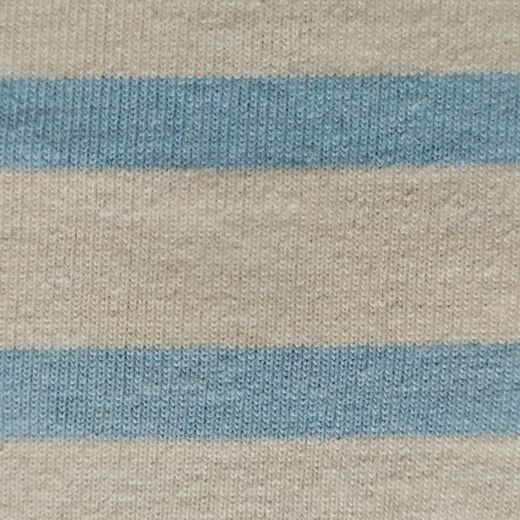 Joli tissu Jersey à Rayures Bleu Ciel sur Beige Largeur 165cm