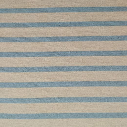 Joli tissu Jersey à Rayures Bleu Ciel sur Beige Largeur 165cm