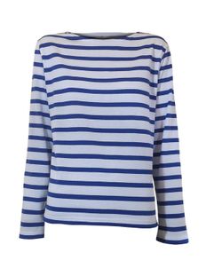 Maillot rayé femme à manches longues bleu de France sur blanc