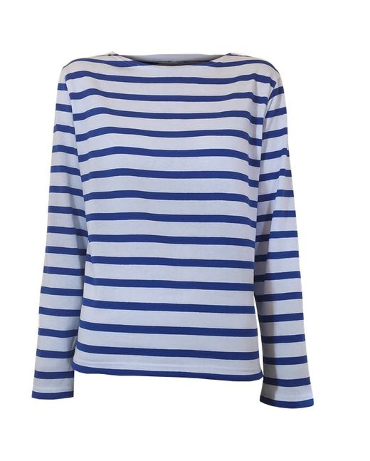 Maillot rayé femme à manches longues bleu de France sur blanc