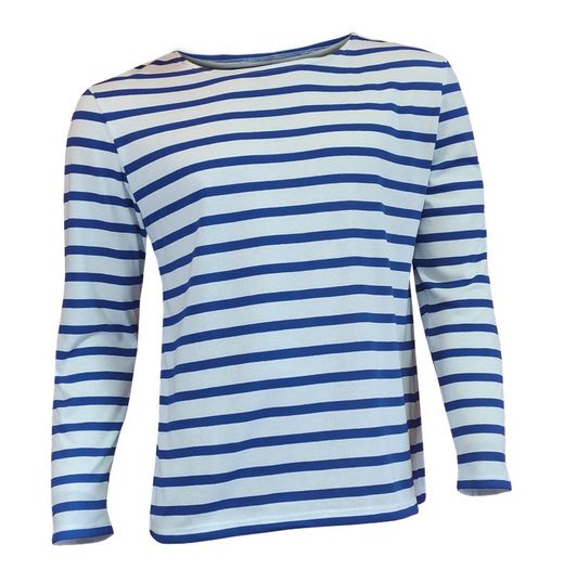 T-shirt à manches longues homme rayé bleu France sur blanc