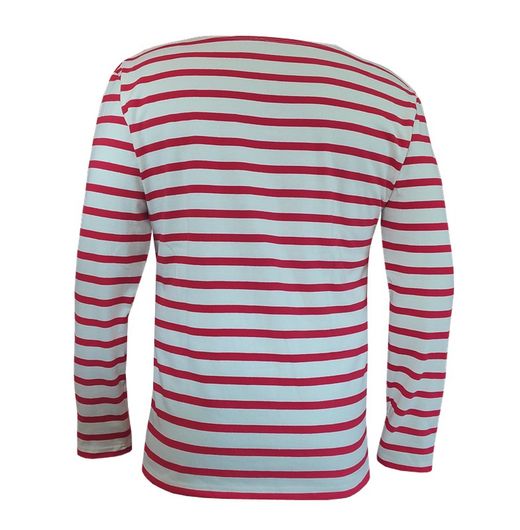 T-shirt marin à manches longues rouge sur beige pour homme