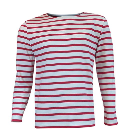T-shirt marin à manches longues rouge sur beige pour homme