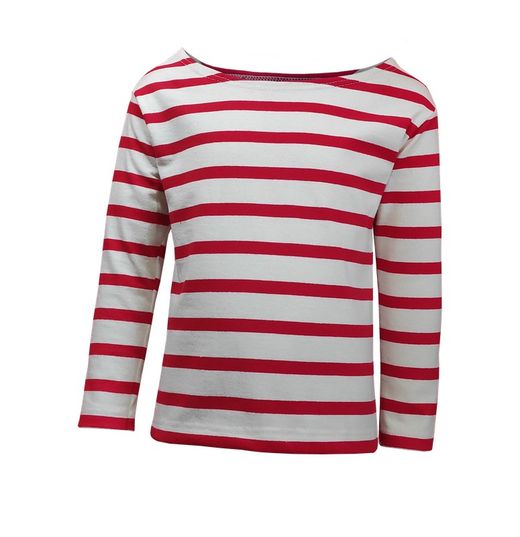 T-shirt de matelot manches longues rouge sur beige pour garçon ou fille
