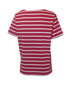 T-shirt rayé beige sur rouge pour femme