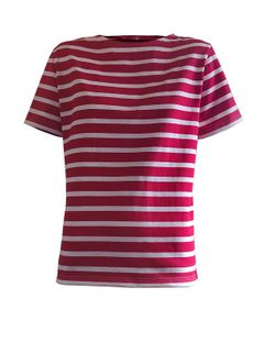 T-shirt rayé beige sur rouge pour femme