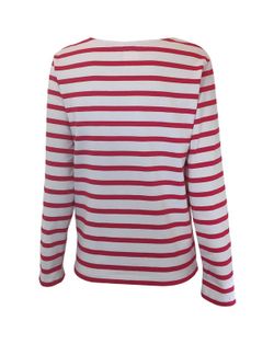 T-shirt à manches longues rayé rouge sur beige pour femmes
