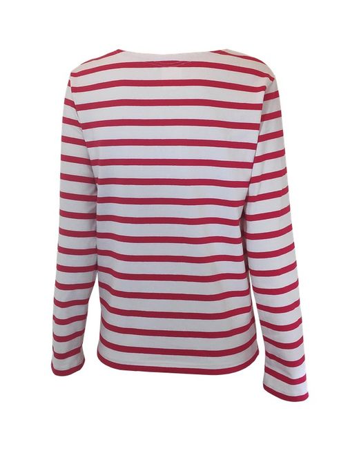 T-shirt à manches longues rayé rouge sur beige pour femmes