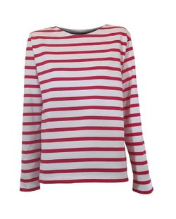 T-shirt à manches longues rayé rouge sur beige pour femmes