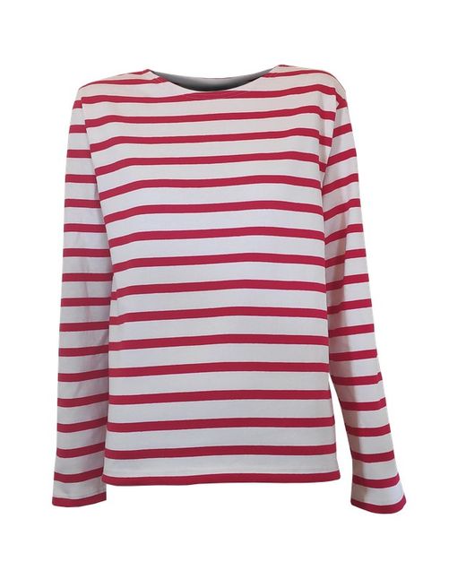 Camiseta rayada de manga larga rojo sobre beige para mujer