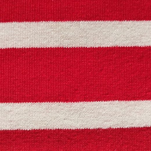 Tissu à rayures Beige sur Rouge. Largeur 175cm