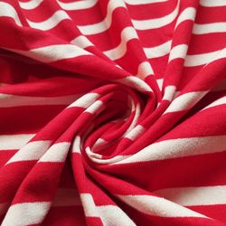 Tissu à rayures Beige sur Rouge. Largeur 175cm
