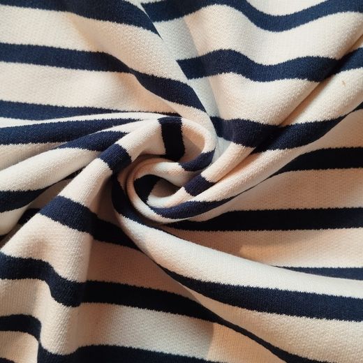 Tissu Sweat Rayé Bleu Marine sur Beige 310g/m² Largeur 175 cm