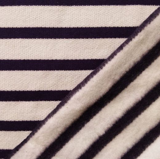 Tissu Sweat Rayé Bleu Marine sur Beige 310g/m² Largeur 175 cm