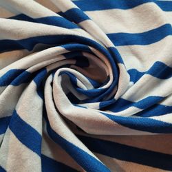 Tissu Jersey à Rayures Bleu de France et Blanc pour Robes. Largeur 165 cm
