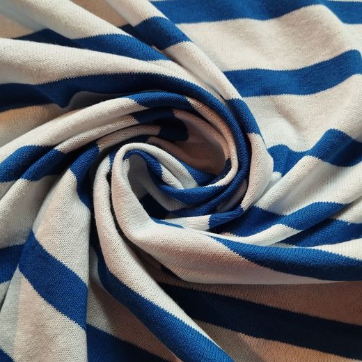 Tela Jersey de Rayas Azul de Francia y Blanco para vestidos. Ancho 165cm