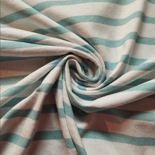 Teixit Jersei d'estil nàutic Turquesa i Blanc. Amplada 175cm