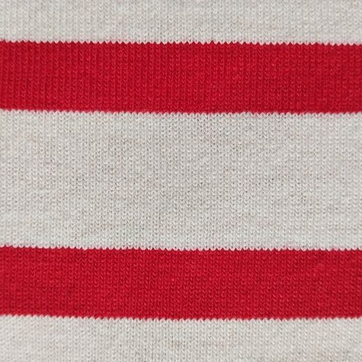 Tissu Marin Jersey Rouge sur Beige. Largeur 185 cm