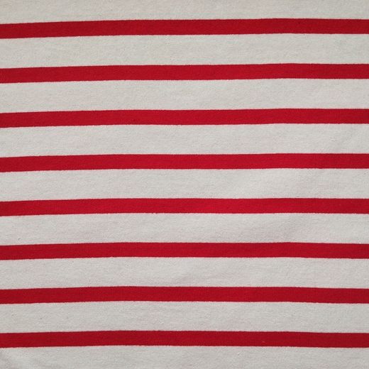 Tissu Marin Jersey Rouge sur Beige. Largeur 185 cm