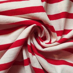 Tissu Marin Jersey Rouge sur Beige. Largeur 185 cm